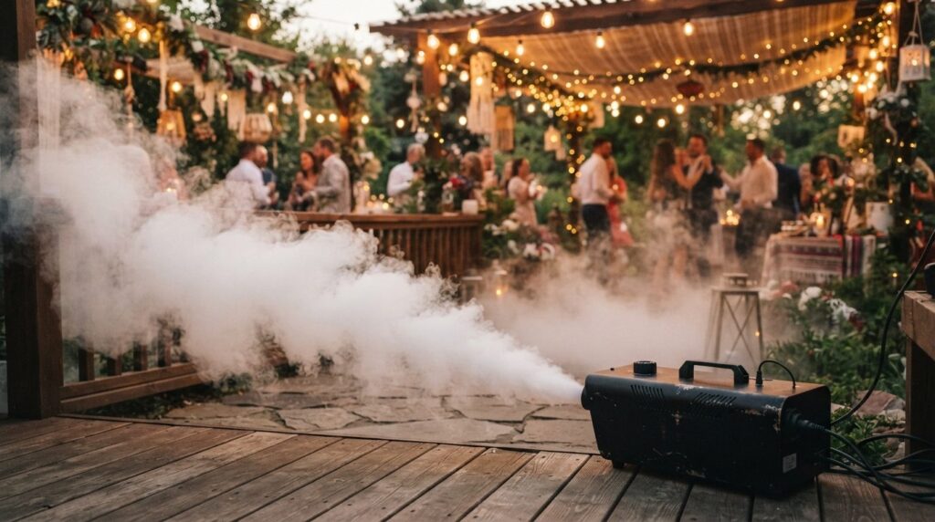 Close-up professional photograph of a fog machine in action 